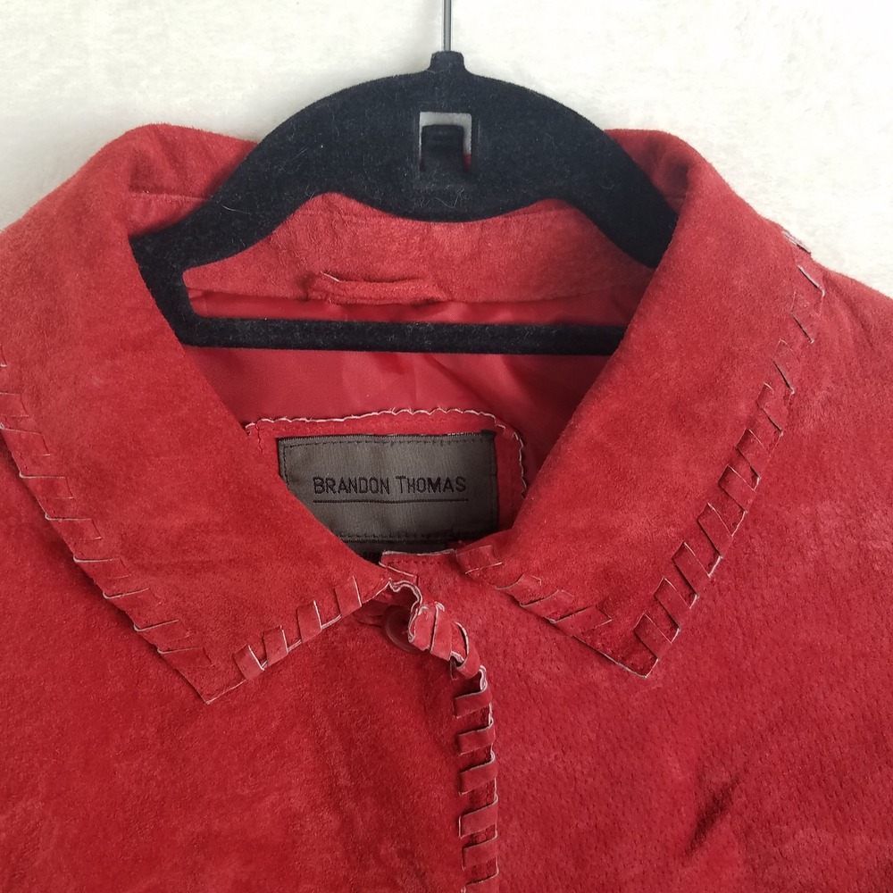 Brandon Thomas Red Suede Leather‎ Jacket Women PL Whipstitch Detail - Picture 5 of 10